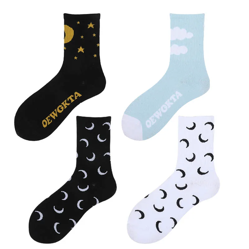 Cotton 1Pair Women SocksItem Cloud Patterned Mid Tube Socks Nice Gift Breathable Skateboard Harajuku | Женская одежда