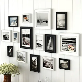 

Retro Wall Hanging Picture Frame Black & White Frames Set Home Background Decor Family Photo Frames Marcos Para Fotos 15pcs Q