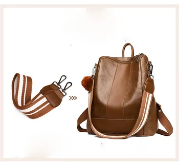 

Fashion Women's Outdoor Simple Leathe Zipper Contrast Color Backpack Travel Bag