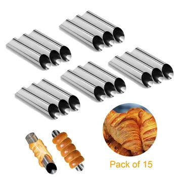

15pcs Kitchen Baking Tools Stainless Steel Baking Cones Horn Pastry Roll Cake Mold Spiral Baked Croissants Tubes DIY Tools Kits