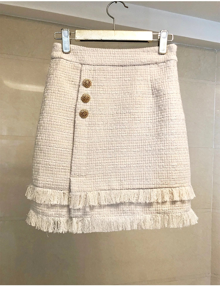 Женский шерстяной зимний комплект из 2 предметов, женская одежда, однобортный твидовый пиджак с бантом и бриллиантами + короткая