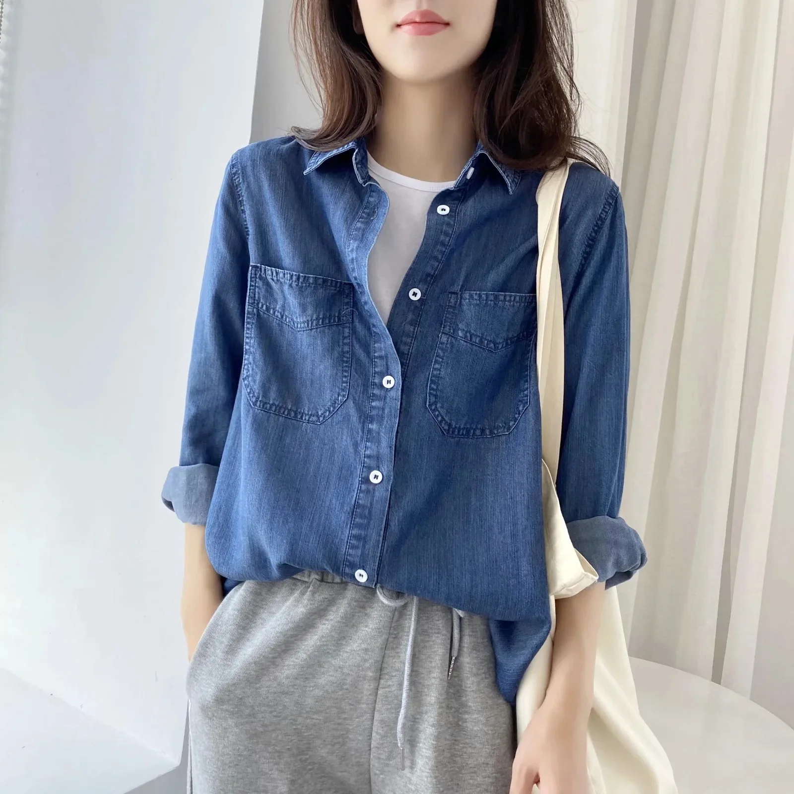 

2114 Autumn New Denim Shirts For Women Casual Korean Style Campus Student Youth Girlfriend y2k Streetwear Personality Blouses
