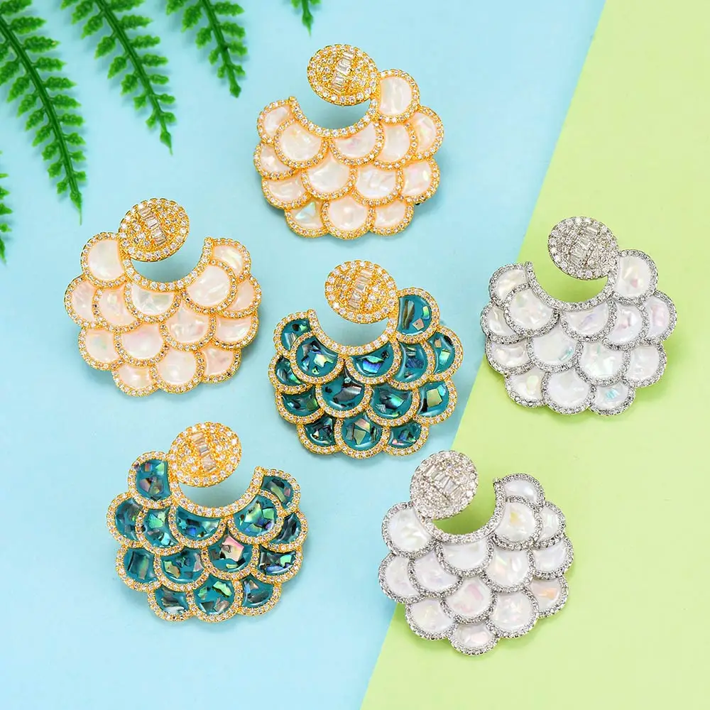 

GODKI Shell Charms Multicolor AAA Crystal Stud Earrings Trendy Statement Feather Earrings For Women Fashion Jewelry