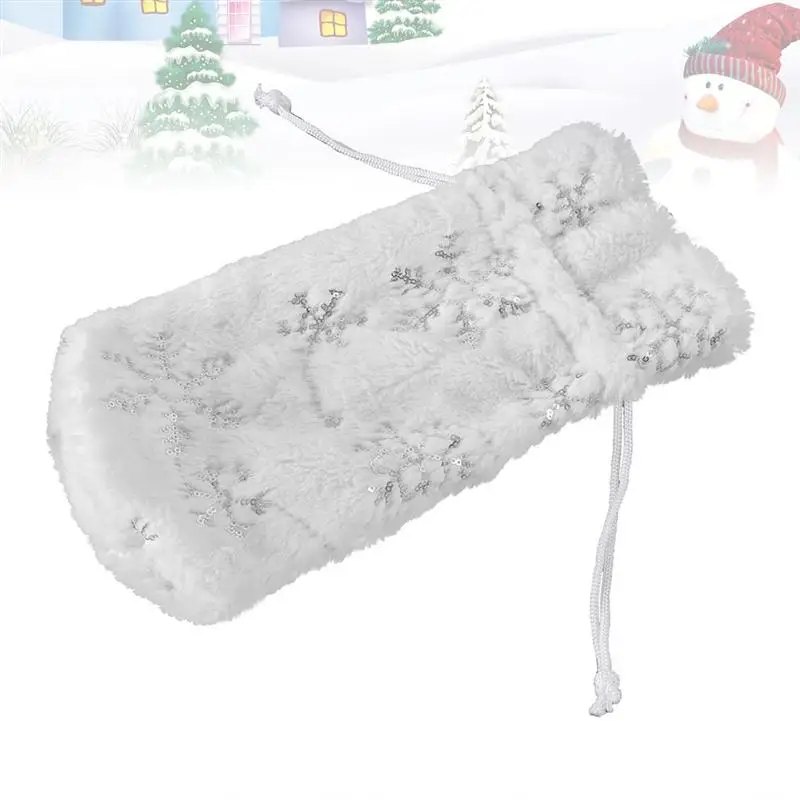 1pc Plush Wine Bottle Cover Christmas Style Bottle Bag Sequined Snowflake Champagne Bottle Decor