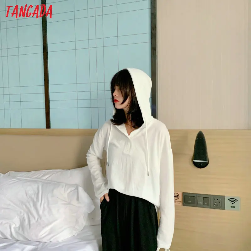 Tangada осенние японские Модные Женские однотонные негабаритные толстовки с капюшоном женские пуловеры XLJ07