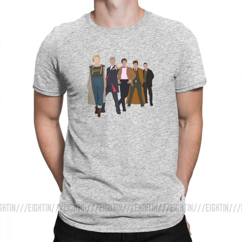 Doctor Who All Five Modern Doctors T-Shirts New Costume Male Cool New Design T Shirts Short Sleeved Tees Pure Cotton Plus Size - Цвет: Серый