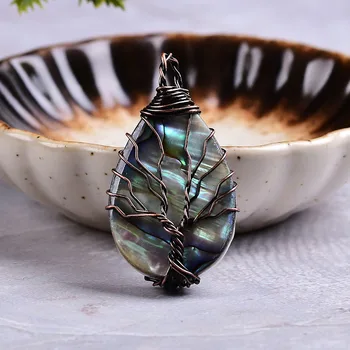 Natural Abalone shell Pendant Fashion Simple Tree Of Life Colourful Necklace For Men Women Jewelry Charm Souvenir DIY Gift 1PC 2