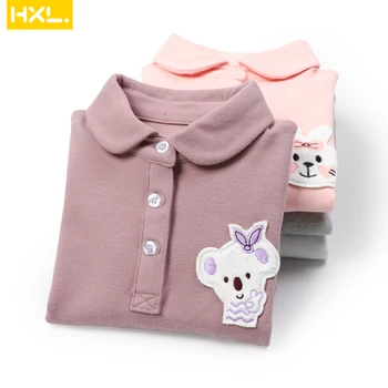 

2020 Autumn Winter New Baby Girls Polo Shirts Long Sleeved Cotton Thick Peter-Pan Collar Kids Polo Cartoon Embroidery