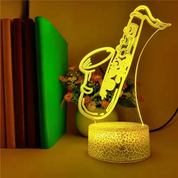 

App Control Music Instrument 7 Colors 3D USB Lamp Saxophone Violin Drum Home Bedroom Decor Atmosphere Nigh Light Gift for Kids