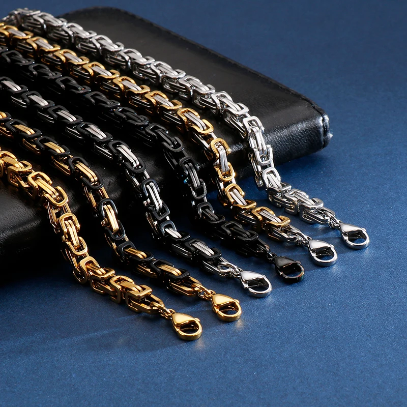 Chain Bracelet Men Stainless Steel Byzantine 16-24cm Gold Color Wrap Bangle