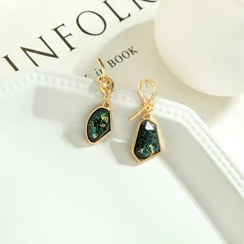 

Fashion Jewelry Asymmetric Dark Green Square Geometry knot Pendant Drop Earrings For Women 2020 New Girl Wholesale Factory