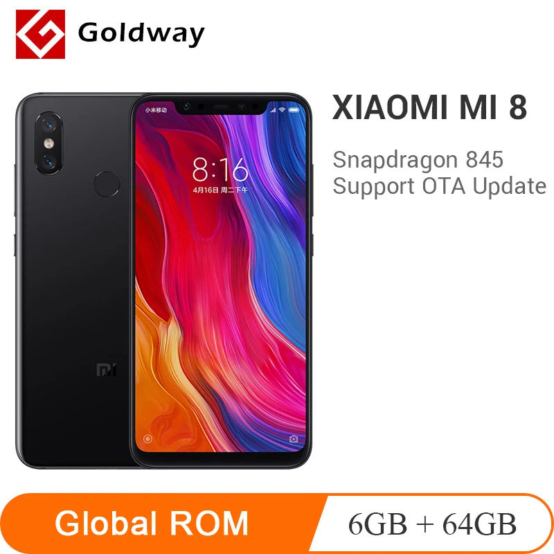 Оригинальный мобильный телефон Xiaomi mi 8 6 ГБ ОЗУ 64 Гб ПЗУ Восьмиядерный процессор