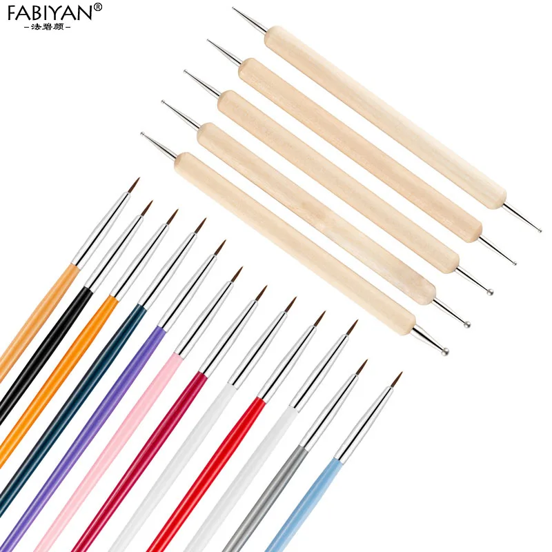 

5pcs 2-ways Dotting Painting Nail Pen+12pcs Nail Colourful Drawing Brush Design Polish Nail Set Tools