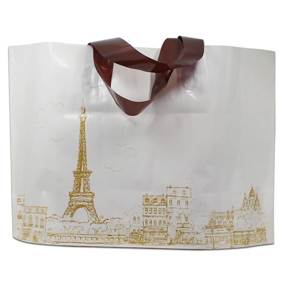 

200pcs/lot Eiffel Towel Printed Plastic Shopping Bag With Handle Gift Merchandise Clothes Packing Package 33x25x6cm