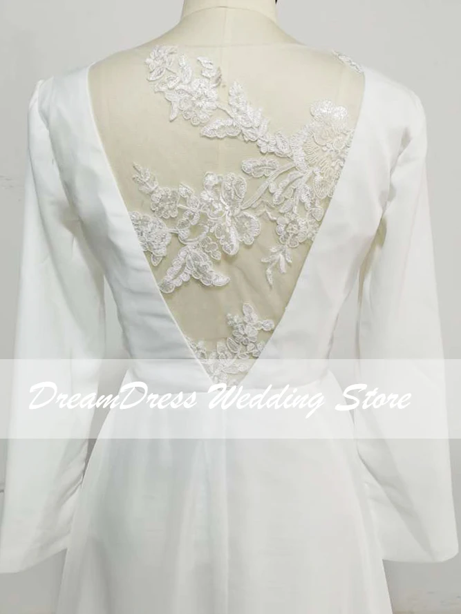 casual wedding dresses Chiffon Illusion Back Long Sleeve Wedding Dress 2021 Simple V-Neck Appliques Bridal Gown Sashes Vintage Bohemian simple wedding dresses