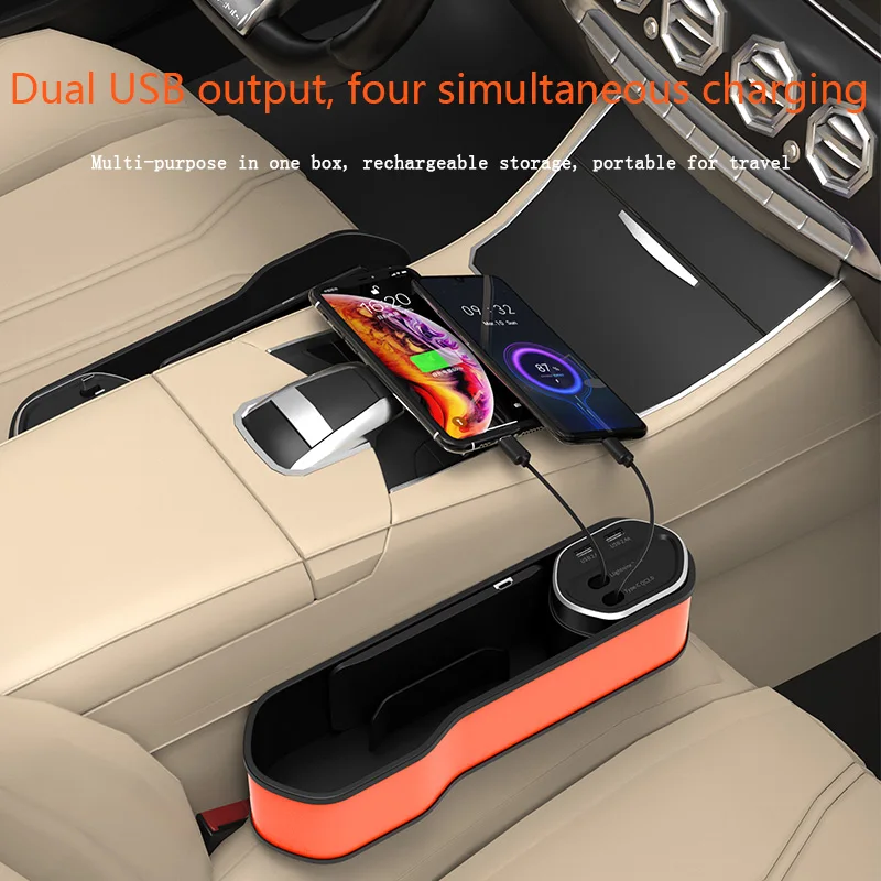 kabellose Ladebox für Autositze mit Schlitzen und Kabel für Autoladegerät, Aufbewahrungsbox zum schnellen Laden_voghion.com
