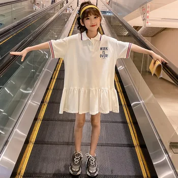 

2020 Summer Letter Girls Dresses Children Casual Dresses for Teen Girls Short-sleeve Baby Girls Stripe Patchwork Dresses