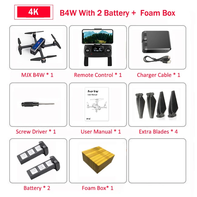 MJX Bugs 4W B4W 5G gps бесщеточный складной Дрон с 4K FHD wifi FPV камерой с защитой от тряски 1,6 км 25 минут оптический поток RC Квадрокоптер - Цвет: Blue 2B Foam box