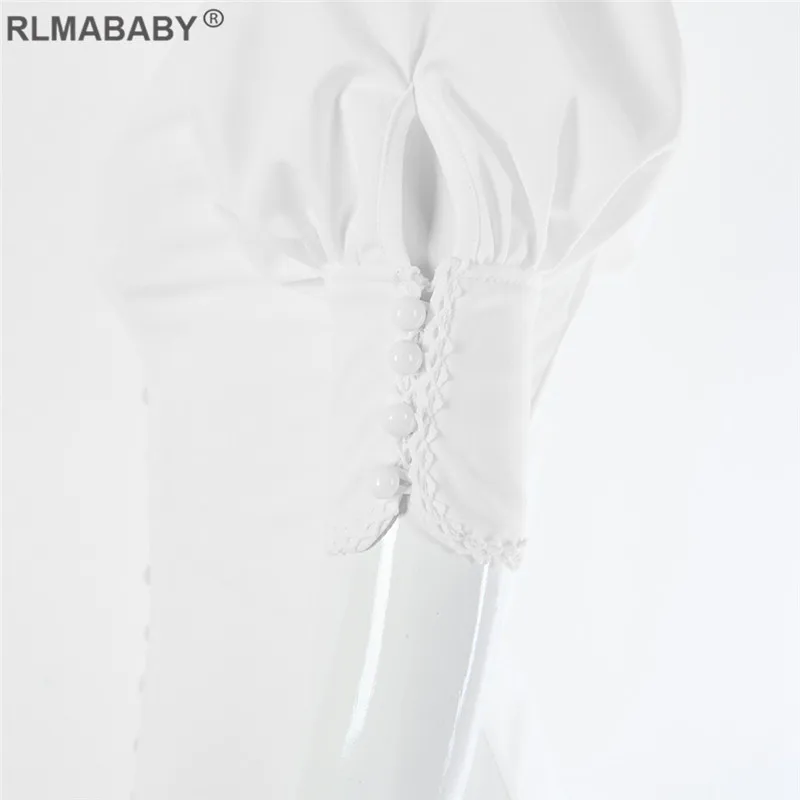 RLMABABY сексуальное платье с глубоким v-образным вырезом, пышными рукавами и пуговицами, женское белое платье, элегантные вечерние длинные платья, обычная, высокая, на выход, облегающее платье