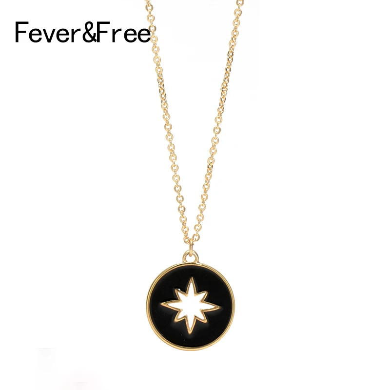 Fever&ampFree 2020 Women Black Pendant Necklace Gold Long Link Chain Star Female Fashion Jewelry Accessories Drop Shipping | Украшения и
