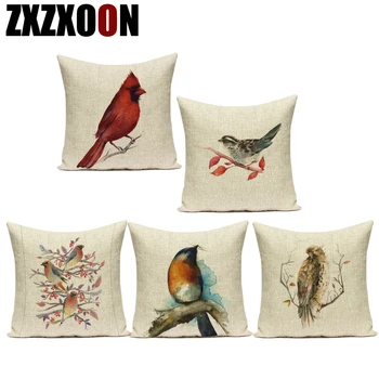 

Lovely Animals Birds Cotton Linen Decorative Pillows Case Sofa Home Decoration Pillow Cushion Cover for Living Room Pillowcase