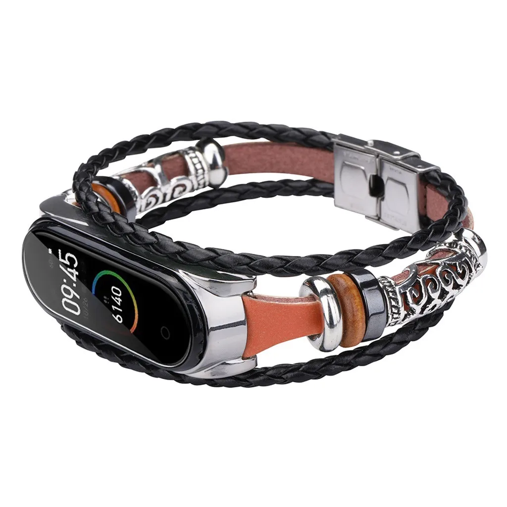 Модный кожаный браслет SmartBand с бусинами плетеный сменный ремешок для часов Xiaomi Mi