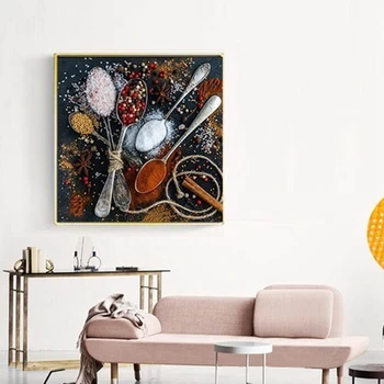 

DIY Diamond Painting Kitchen Cross Stitch Diamond Embroidery Full Square Picture Rhinestones Diamond Mosaic Seasoning Home Decor