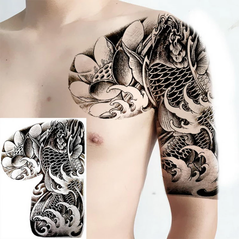 Half Arm Shoulder Waterproof Temporary Tattoo Sticker Cool Dragon Buddha Lotus Body Art Fake Women Sleeve Men Personality Tatoo