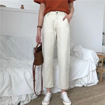 

Women Jeans Mujer Solid Color Women's Straight Jeans Harem Pants High Waist Jeans Korean Style Autumn New Loose Pants