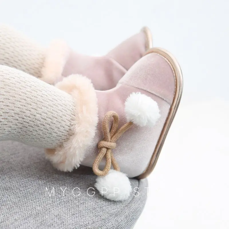 Зимняя теплая плюшевая обувь; зимние сапоги для маленьких девочек; обувь для малышей на плоской подошве; уличные зимние сапоги; обувь для
