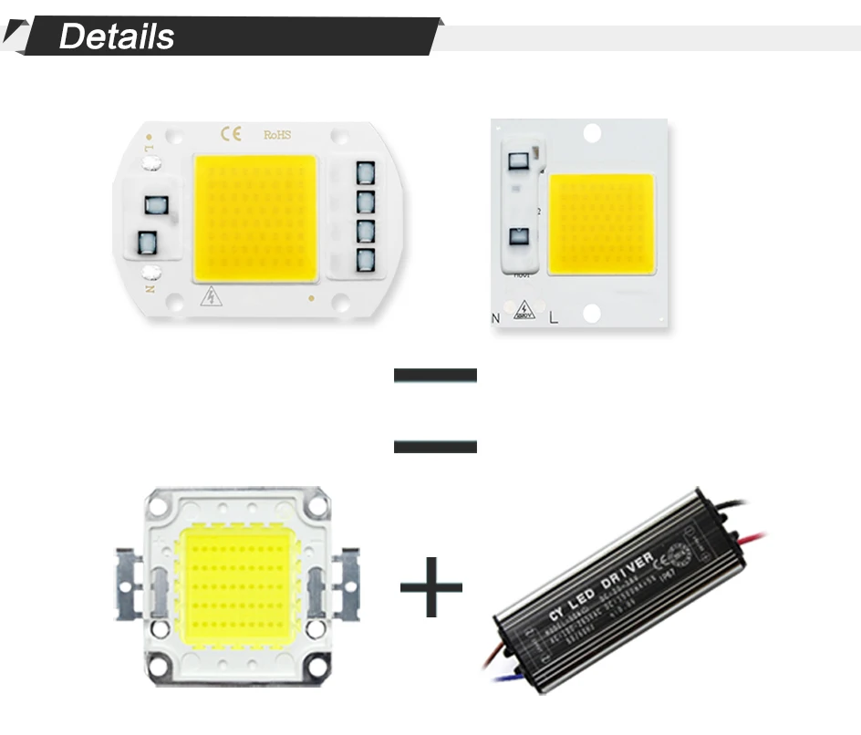 Светодиодный чип COB AC 220 110 В 50 Вт 30 Вт 20 Вт 10 Вт COB светодиодный светильник Diy для прожектора, не нужен драйвер, высокая яркость
