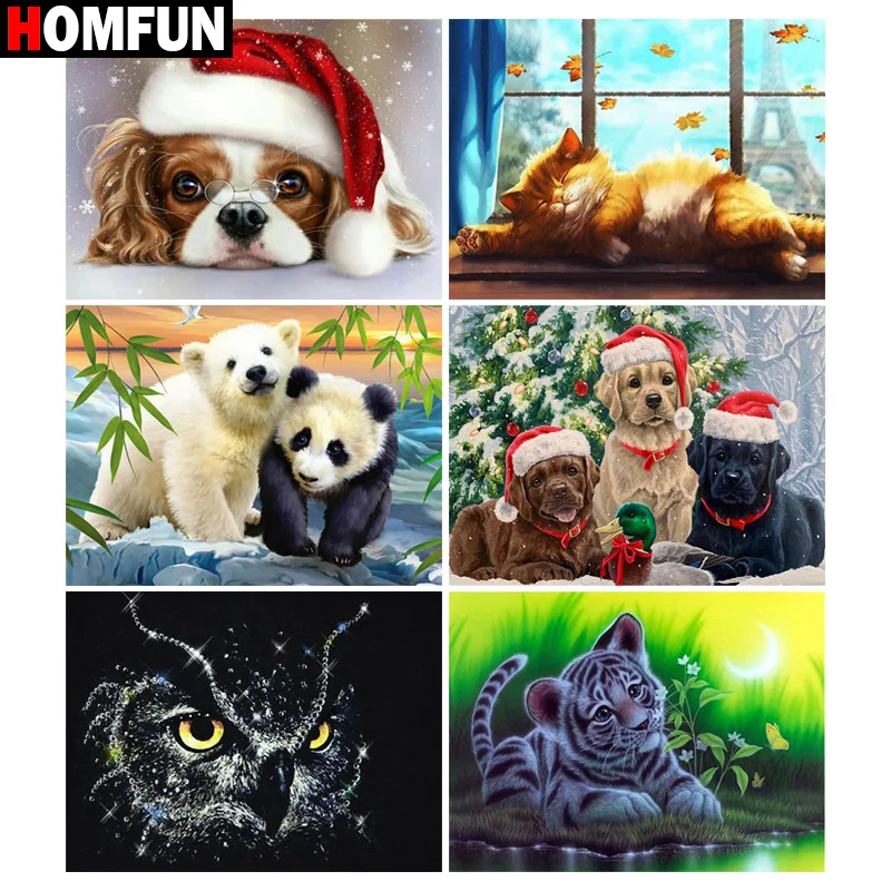 Алмазная живопись HOMFUN животные собака кошка панда сова 5D полноразмерная/круглая