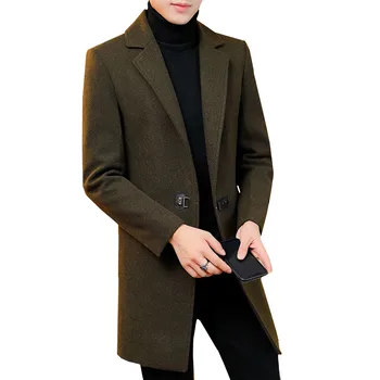 

2019 New Autumn Winter Wool Coat Men Leisure Medium-Long fashion windbreaker Sections Wool Blend Coat youth Slim Fit Trench