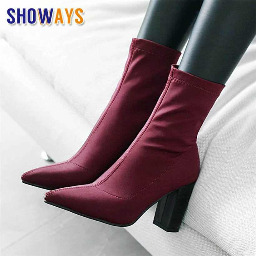 red sock boots block heel