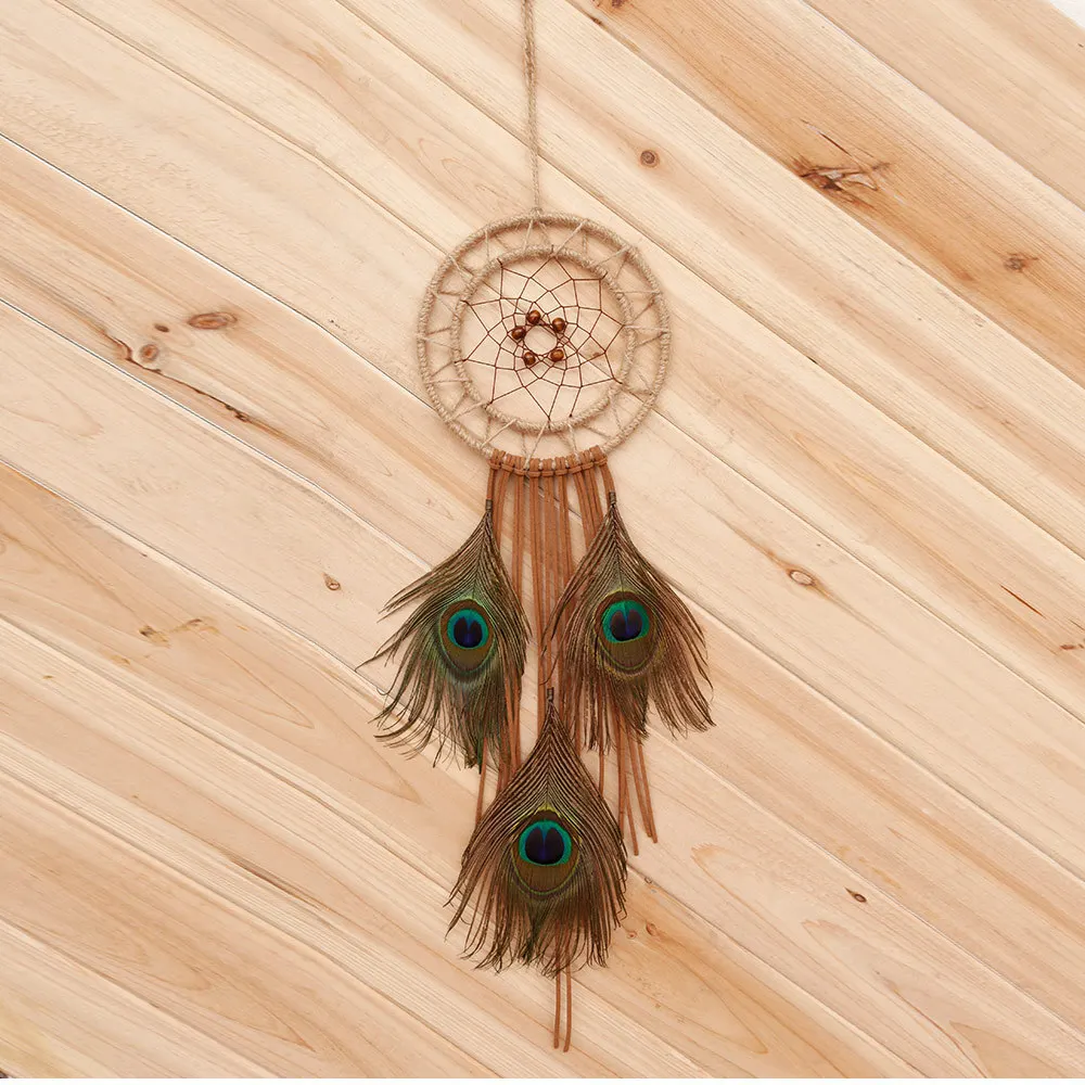 Retro Hemp Rope Concentric Circles Peacock Fur Dreamcatcher Wind Chime Car Mounted Feather Hanging Decoration Tassels Dreamcatch