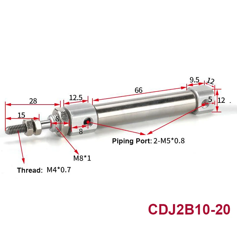 1Pcs 10mm Bore 25mm Stroke Mini Pneumatic Air Cylinder CDJ2B10-25-B 