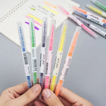 

6pcs/set Cute Candy Color Highlighter Pen Stationery Double Heads Fluorescent Marker Pens Mark Note Office School Supplies Child