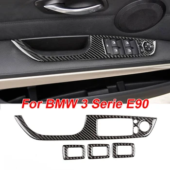 

Carbon Fiber Window panel trim Black Interior Decal Door Button Cover 4pcs