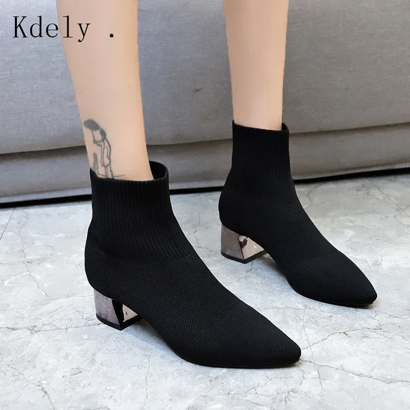 

New Women Casual Winter warm snow boots women Pointed Toe platform Slip on high heels pumps dress Ankle Martin boots shoes 40