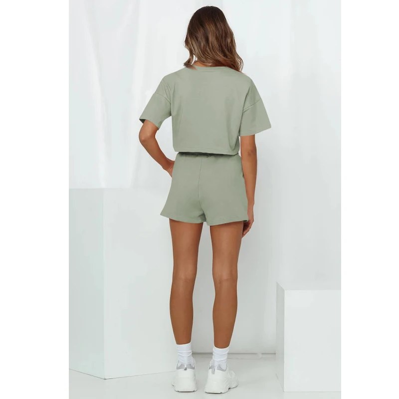 Tops For Women Summer Clothes Set Casual Home Wear O Neck Short Sleeve Top Pants Suit Two Piece Set Woman Solid Sporty Outfits