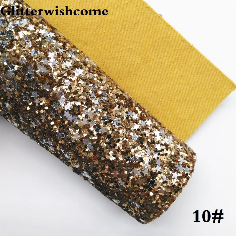 Glitterwishcome 30X134 см мини рулон синтетическая кожа, массивная блестящая кожа со звездами, блестящая ткань винил для бантов, GM035 - Цвет: 10
