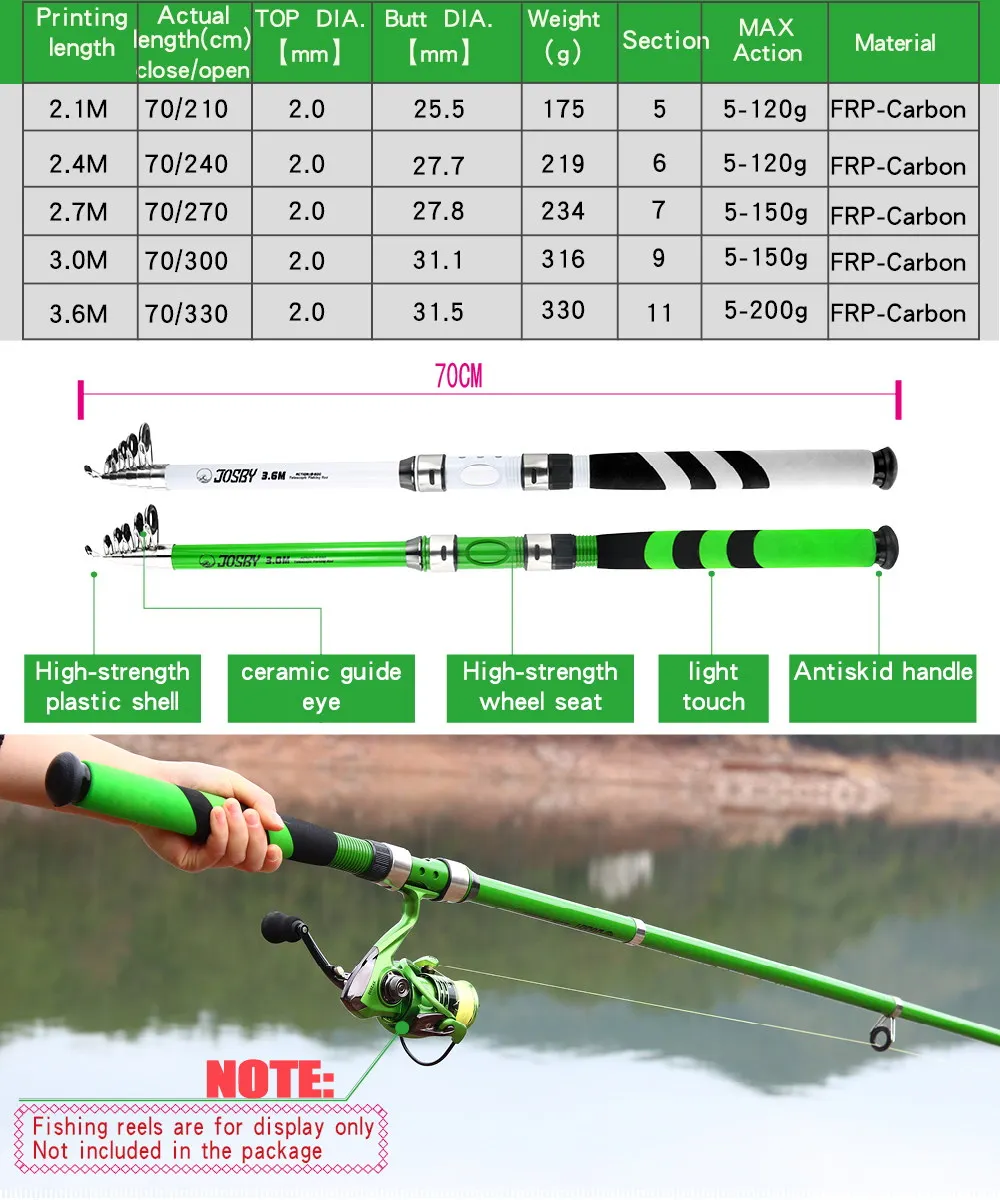 2020 NEW Carbon Fiber Telescopic Carp Pesca Sea Fishing Rod pole Portable Spinning Travel Ultralight 2.1M 2.4M 2.7M 3.0M GREEN