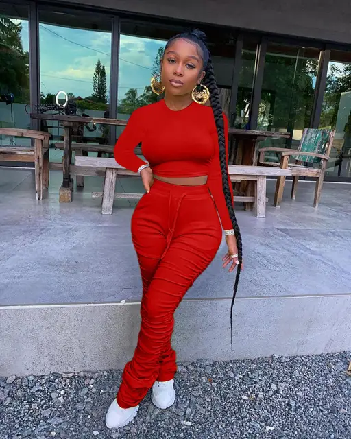 Fall Two Piece Set Women Stacked Pants 