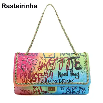 

Large Capacity Travel Women Chain Shoulder Bag High Quality Colorful Printed Ladies Handbags Luxury Designer Female Purses