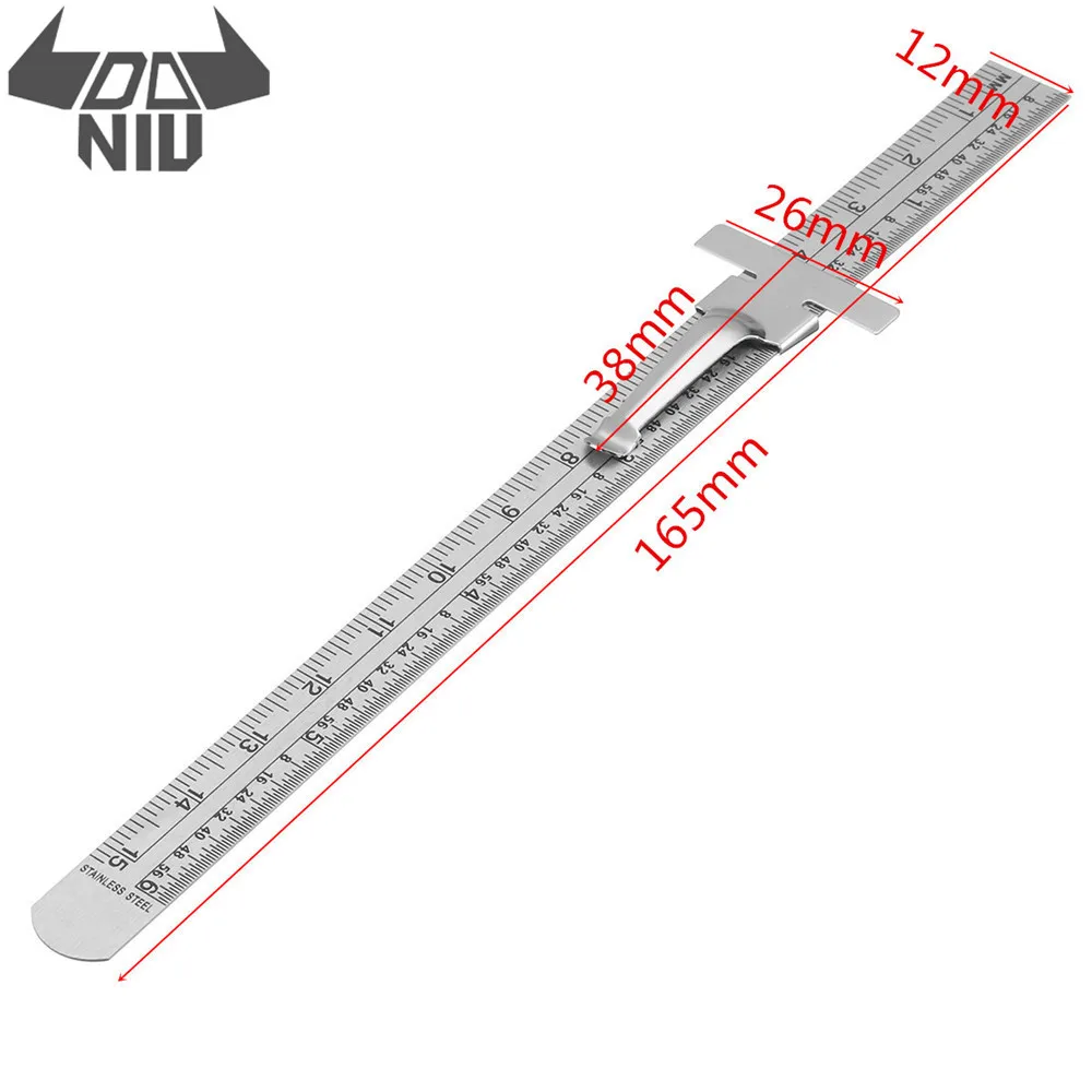 

DANIU 6 Inch 0-150mm Stainless Steel Gauge Standard Rule Scale Depth Length Gauge Marking Measuring Tool with Detachable Clip
