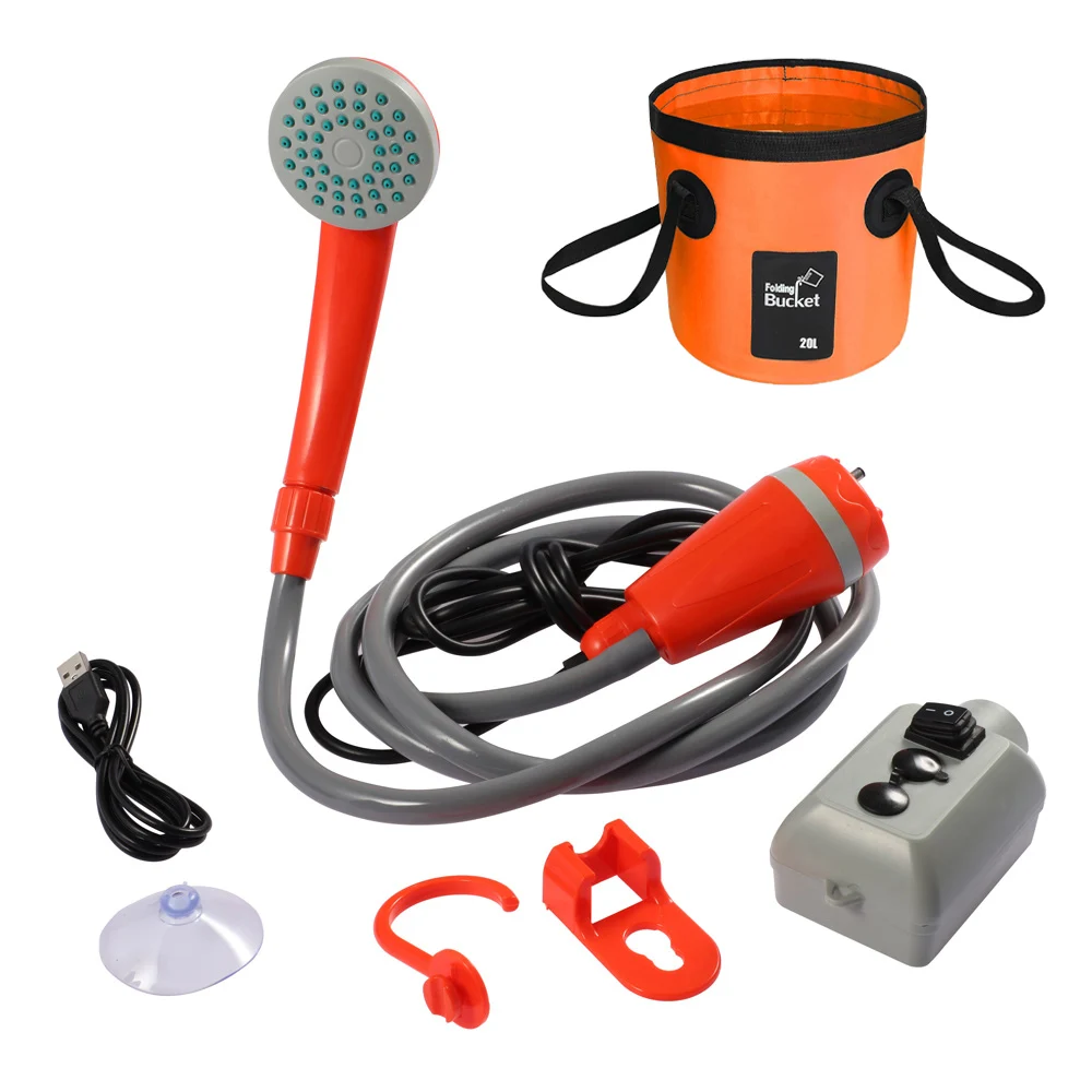 Portable Outdoor Camping Shower Kit USB Rechargeable Handheld Car Shower Electric Pump Hiking Travel Shower Sprayer Equipment