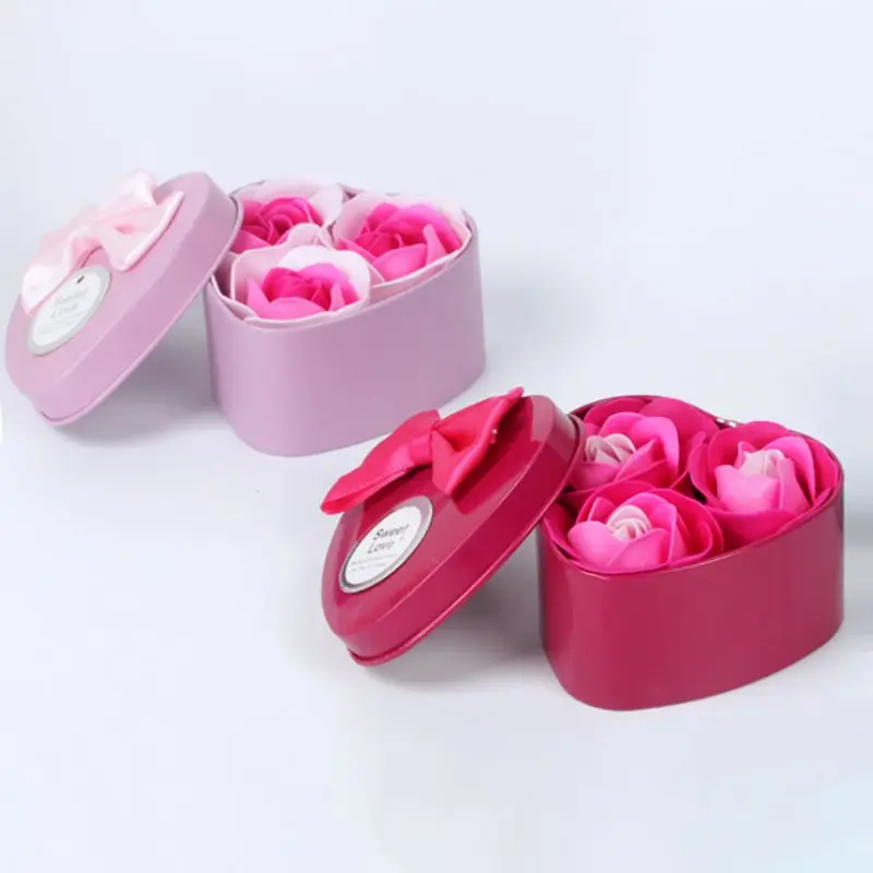 

3Pcs Artificial Scented Rose Petal Bouquet Heart Shape Gift Box Bath Body Flower Soap Gift Wedding Party Favor Home Decor MNA