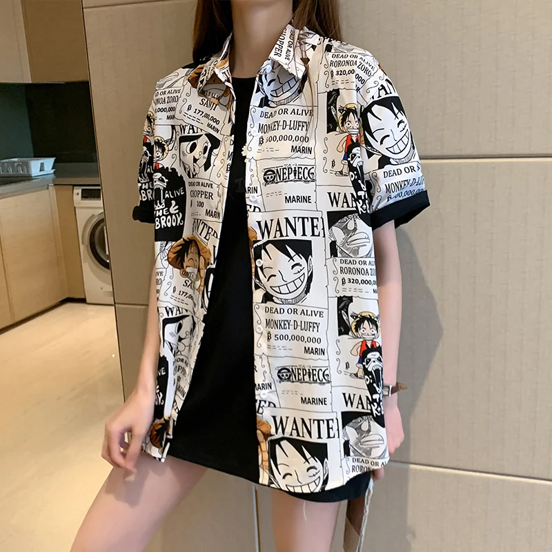 Print Luffy Japan Cartoon Women Shirts Blusas Roupa Women Summer Blouse Korean Short Sleeve Womens Tops and Blouses Female Tops