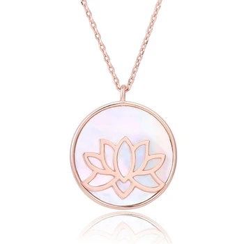 

Lotus pendant necklace natural pearl shell necklace fashion rose gold round pendant