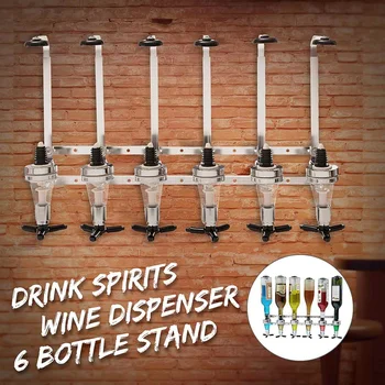 

6 Bottles Bar Wine Holder Shots Stand Machine Wall Bracket Wall Mounted Wine Liquor Drinks Dispenser Bar Tool For Beer Soda
